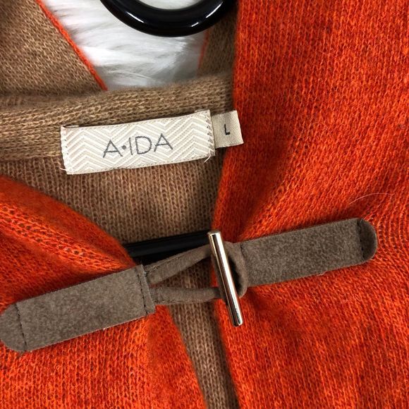 A•IDA Wool Hooded Cardigan w/2 Front Pockets, Neck Closure, Soft & Cozy SZ L - Picture 6 of 8